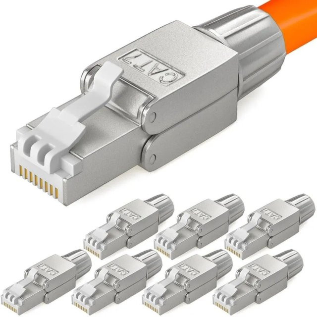 hb-digital 8er Set Netzwerkstecker CAT7 RJ45 LSA STP in Silber - Bild 1