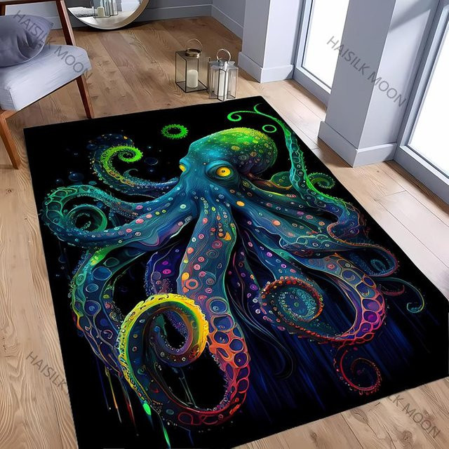 HAISILK MOON 3D HD Oktopus Teppich, rutschfeste dekorative Matte für Wohnzimmer, Schlafzimmer und Büro, B/T: 80 x 50 cm - Bild 1