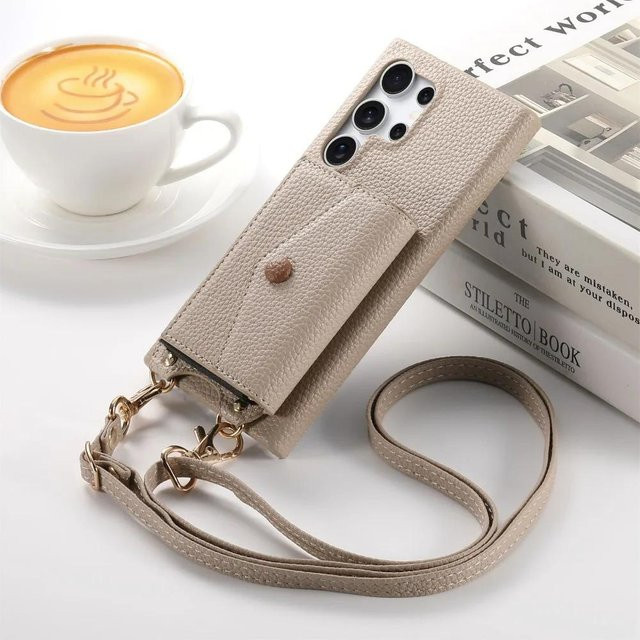 Umhängetasche mit Kartenhalter und Handyhülle für Samsung Galaxy S25 S24 S23 S22 Ultra Plus A56 A36 A26 A16 A06 A55 A35 A15 A25 A54 5G in Beige - Bild 1