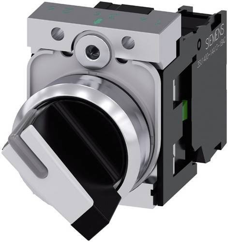 Siemens 3SU1150-2BF60-1BA0 Drehschalter mit Frontring aus Metall in Schwarz und Weiß, 1 x 90° - Bild 1