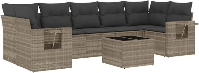 vidaXL 8-teilige Garten-Sofagarnitur aus Polyrattan mit Kissen in Hellgrau - Bild 1