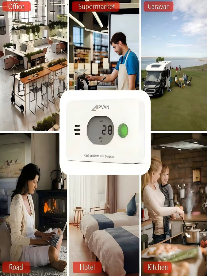 CPVAN CO-Alarm 3-in-1 Kohlenmonoxid-Detektor mit Temperatur- und Feuchtigkeitsfunktion in Weiß gemäß EN50291 für Wohnwagen, Küche und Wohnmobil - Bild 5
