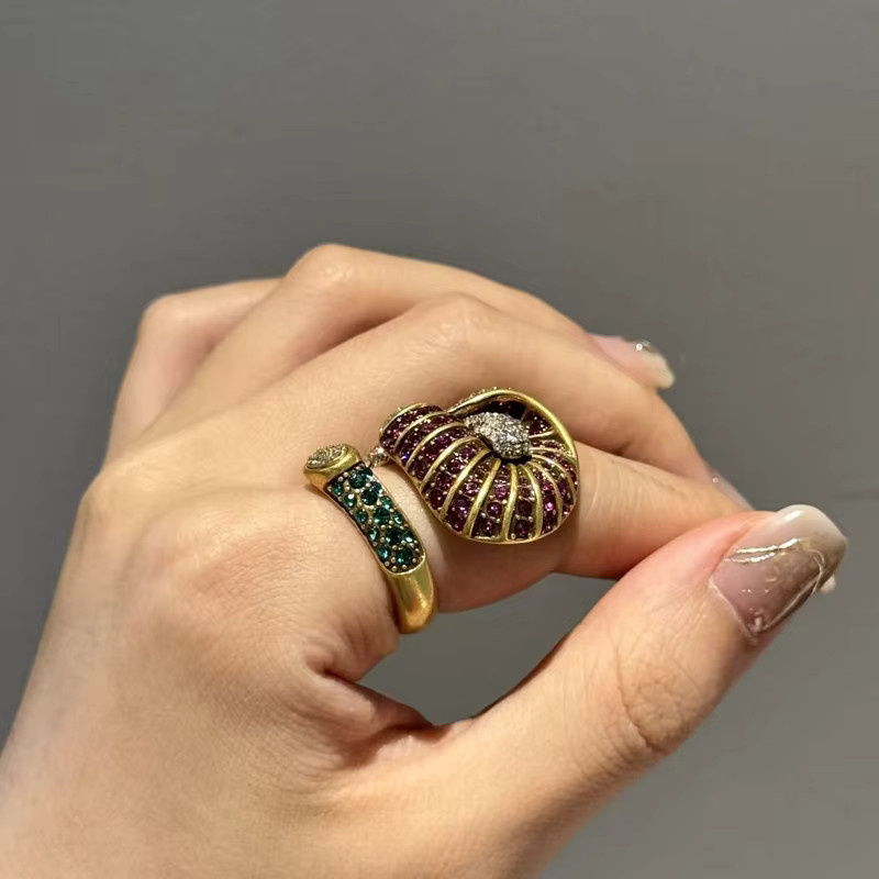 Icareu Mohnblumen-Ring, Gold, Kristall, Damen, Vintage - Bild 5