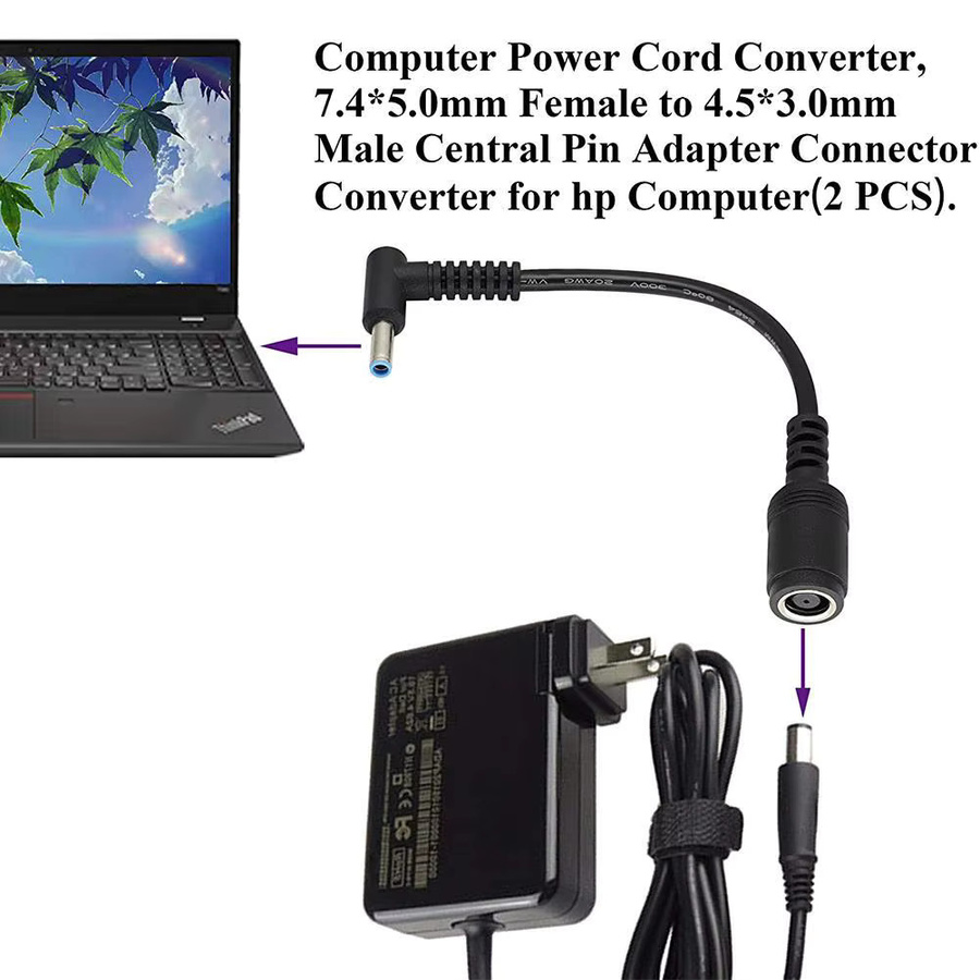 Stecker-Konverter-Adapter für HP und Dell mit 7,4 mm auf 4,5 mm Anschluss, Ersatz-Stromkabel mit Blue Tips in Blau und Schwarz - Bild 3