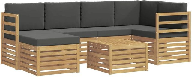 vidaXL Outdoor-Sofagarnitur 7-teilig in L-Form aus Akazienholz mit Polstern in Anthrazit und Weiß - Bild 1