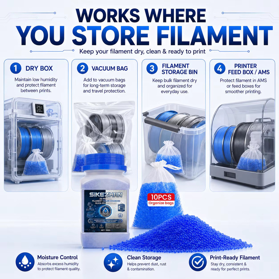 jaysuing Silikagel Trockenmittel für 3D-Drucker Filament, blau, 500 g, mit 10 Netzbeuteln zur Feuchtigkeitsaufnahme für PLA PETG ABS TPU - Bild 5