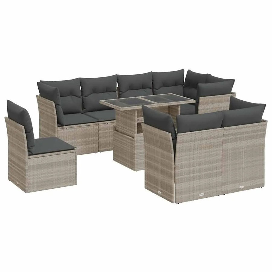 vidaXL 9-tlg. Garten-Sofagarnitur aus Poly-Rattan mit Kissen in Hellgrau - Bild 2