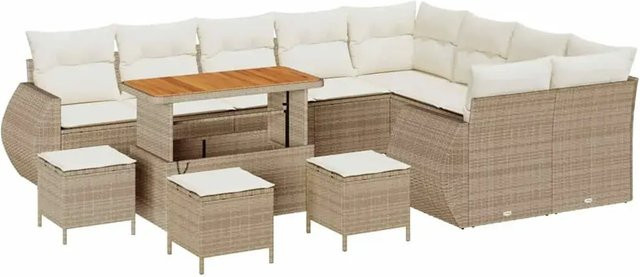 vidaXL Garten-Sofa-Set 13-teilig aus Poly-Rattan und Akazienholz in Beige mit Polsterung und Tisch - Bild 1