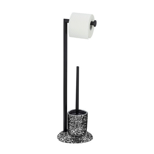 WENKO Stand-WC-Garnitur mit Rollenhalter und WC-Bürste in Schwarz und Weiß mit Terrazzo-Design, H x B: 62 x 18,5 cm - Bild 2