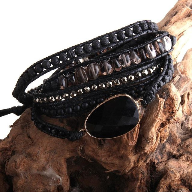 Armband, Messing, Natursteine, Perle, schwarz, Damen, 85-88cm - Bild 1