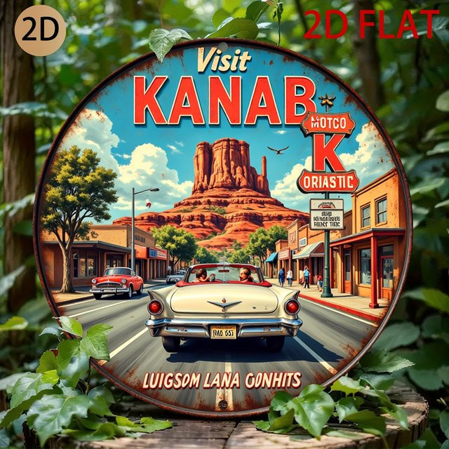 Rundes Vintage-Blechschild Potdemiel mit Straßenszene im Auto-Thema, Mehrfarbig, Durchmesser: 20 cm - Bild 1