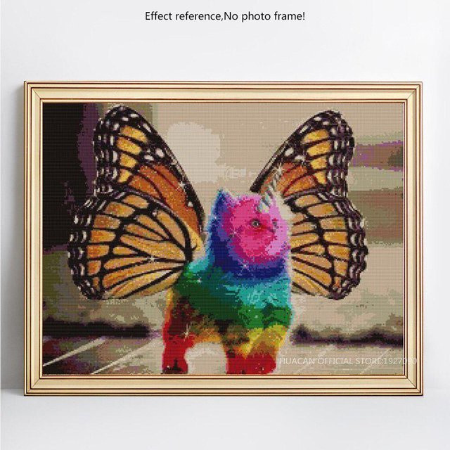 Diamond Painting Set FIYO Schmetterling und Katze Mosaik Stickerei in Braun und Multicolour, B x H: 30 x 20 cm - Bild 1