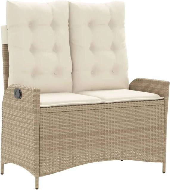 vidaXL Gartenbank aus Poly Rattan mit Kissen in Beige, verstellbar, B/T/H: 104 x 59 x 93 cm - Bild 1