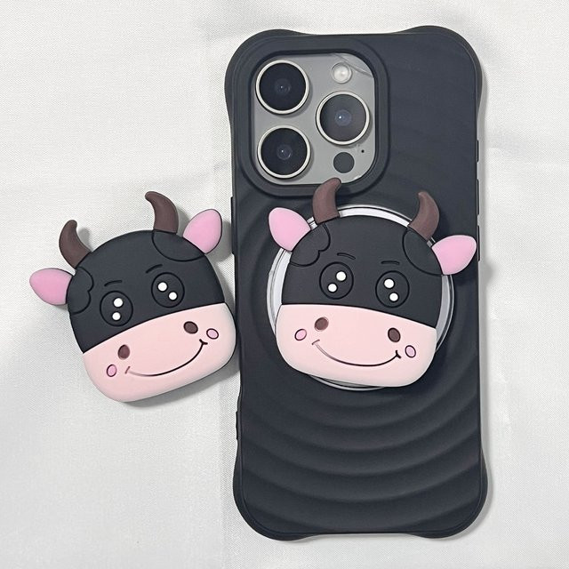 Niedriger Cartoon Kuh Silikon Handyhalter Grip Tok Ständer für iPhone 17 Pro Max und iPhone 16 Pro Max in LS - Bild 1