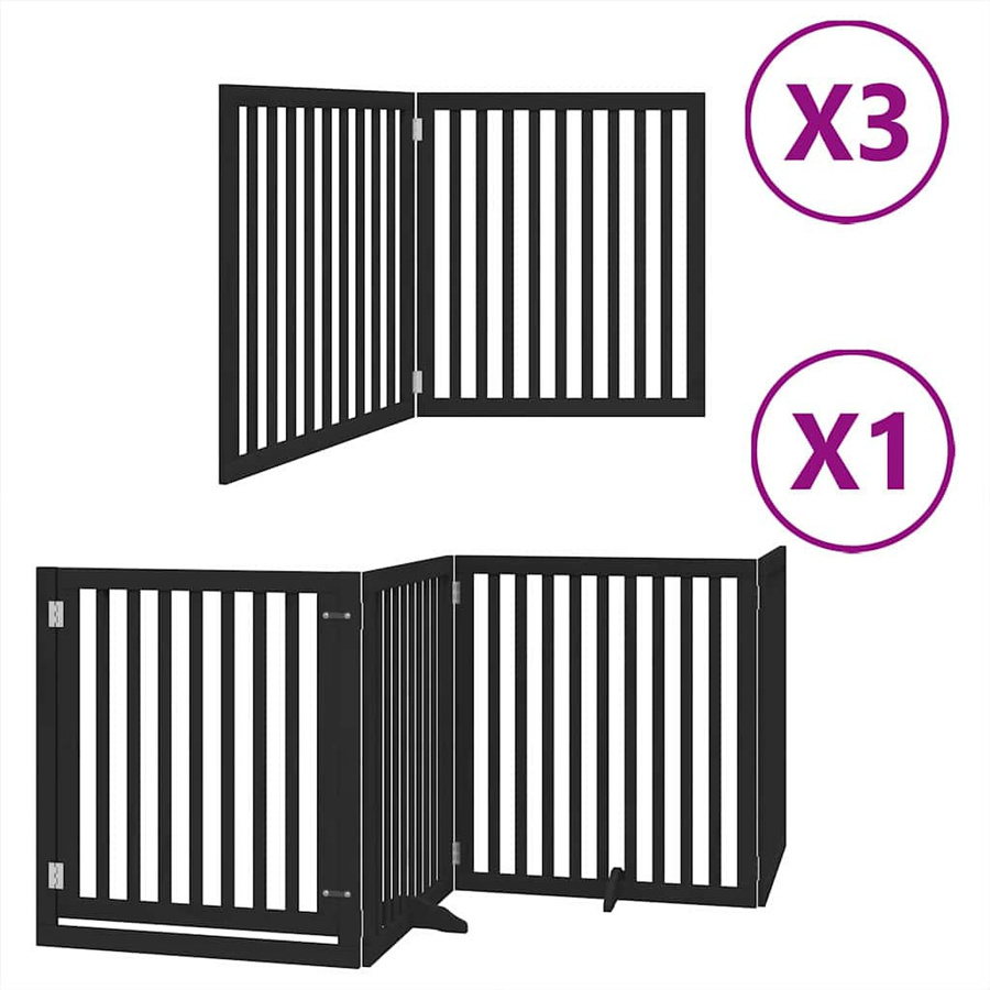 vidaXL Hundetor aus Pappelholz mit 10 Paneelen und Tür, faltbar, Schwarz, Breite: 800 cm - Bild 6