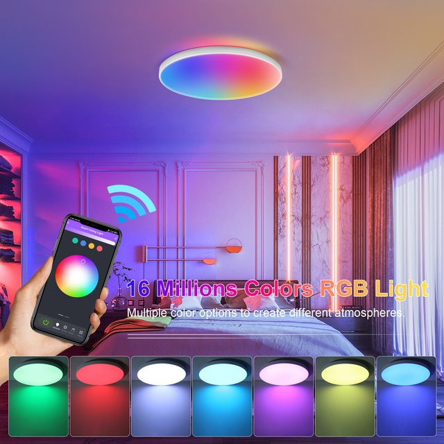 CHENBEN Moderne RGB LED Deckenleuchte in Weiß, Dimmbar mit Fernbedienung, Runde Smart Deckenlampe für Wohnzimmer und Küche - Bild 1