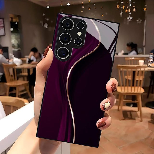 Lila gestreifte Glas Handyhülle für Samsung Galaxy S26 S25 S24 S23 S22 S21 S20 Ultra Plus 5G und Galaxy A52 5G, matt und rutschfest mit Vollabdeckung - Bild 1