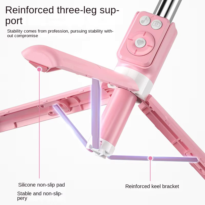 Tideboom Multifunktionaler Selfie-Stick mit Bluetooth-Fernauslöser und LED-Licht, einziehbarer Telefonhalter und Mini-Stativ in Schwarz oder Pink - Bild 2