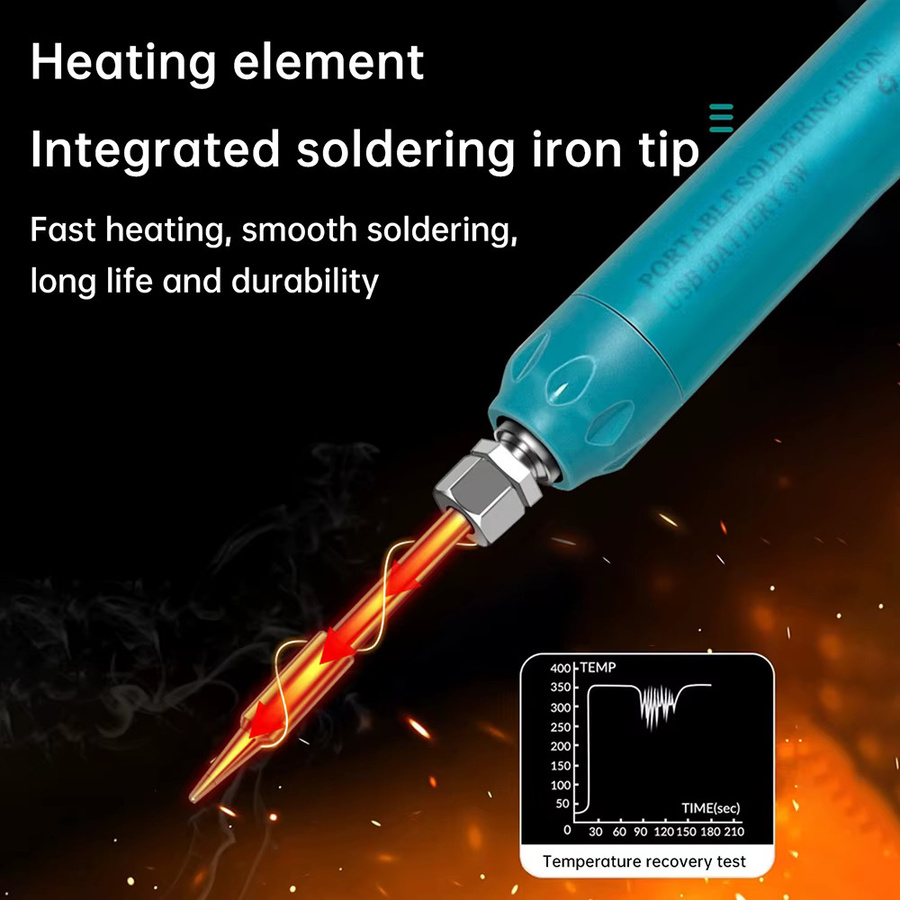 Kabelloser digitaler USB-Lötkolben mit einstellbarer Temperatur 200–450 ℃, Typ-C Anschluss und 800 mAh Akku, Blau - Bild 2