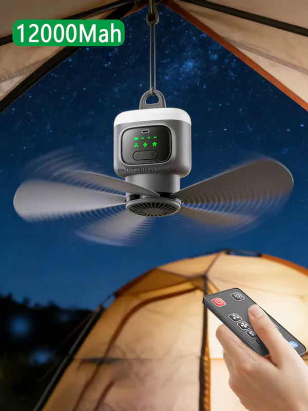 Tragbarer Deckenventilator von ragee in Grau mit LED-Licht, Fernbedienung und 12000 mAh Akku, kabelloser USB-Aufladeventilator für Camping und Zelt - Bild 4