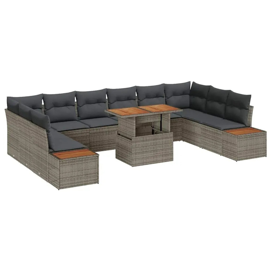 vidaXL Garten-Sofa-Set aus Poly Rattan in Grau mit 11-teiliger U-Form, Sitzmöbeln mit Stauraum und Gartentisch - Bild 2
