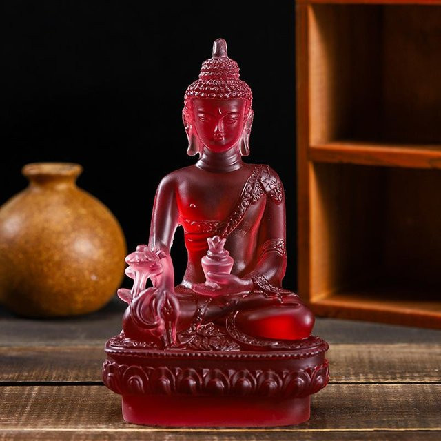 Buddha Statue Zen Dekoration aus Harz in Rot, H x B x T: 13 x 8 x 5 cm - Bild 1