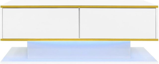 okwish Couchtisch mit 3 Schubladen und USB-LED-Lichtstreifen in Weiß, B/T/H: 100 x 50 x 40 cm - Bild 1