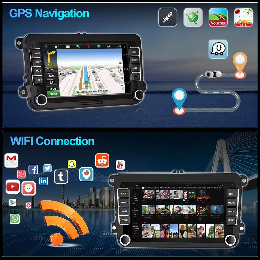 GEARELEC 2 DIN Autoradio mit Android 14, Carplay und Android Auto für VW Volkswagen Skoda Octavia Golf 5 6 Touran Passat B6 Polo Jetta, Schwarz - Bild 5