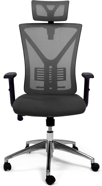 TPFLiving ergonomischer XXL Bürostuhl ZEUS in Grau mit Kopfstütze und Armlehnen, belastbar bis 200 kg, Material: Stoff und Mesh-Material - Bild 1