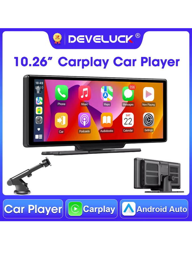Develuck Auto-Multimedia-Player mit 10,26 Zoll Display, kabelloses CarPlay, Android Auto, GPS-Navigation, Video-Spiegelmonitor, Bluetooth und Stereo in Schwarz - Bild 7