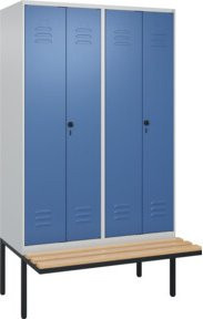 C+P Möbelsysteme Spind Classic PLUS Bank mit 4 Abteilen, Schwarz-Weiß, Sitzfläche aus Buche-Hartholz, Sicherheits-Drehriegel, B/T/H: 212 x 120 x 81,5 cm - Bild 1