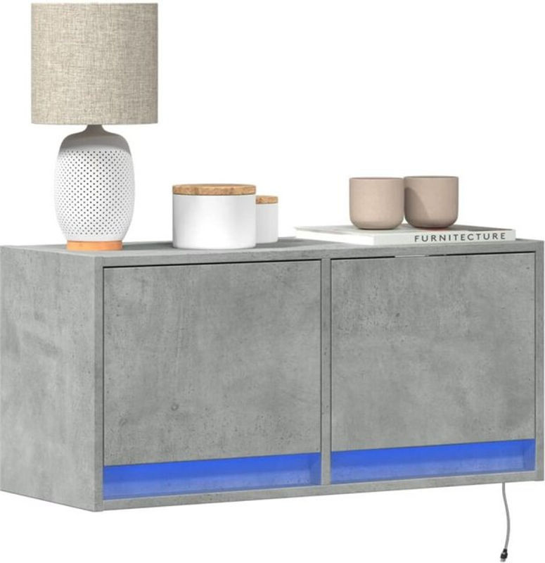 Vidaxl TV-Wandschrank mit LED-Beleuchtung in Betongrau, Modernes Design mit Drehtüren, B/T/H: 80 x 31 x 38 cm - Bild 1