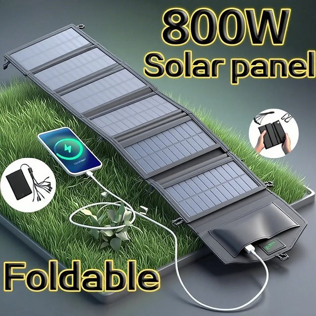 800W Hochleistungs-Solarpanel mit 6-fach faltbarem Design, 20Wh Schnellladegerät mit USB-C und DC-Anschluss, mobile Stromversorgung in Schwarz - Bild 1
