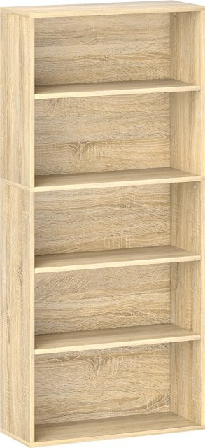 Aosom Regal mit 5 Fächern und höhenverstellbarer Ablage in Naturholz-Optik, B/T/H: 60 x 24 x 133,5 cm - Bild 1