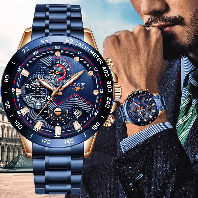 LIGE Chronograph, Edelstahl, Quarz, Datum, Herren - Bild 2