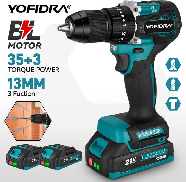 YOFIDRA Bürstenloser Akku-Schlagbohrschrauber mit 35 + 3 Drehmomentstufen kompatibel mit Makita LXT 18V Akkus - Bild 1