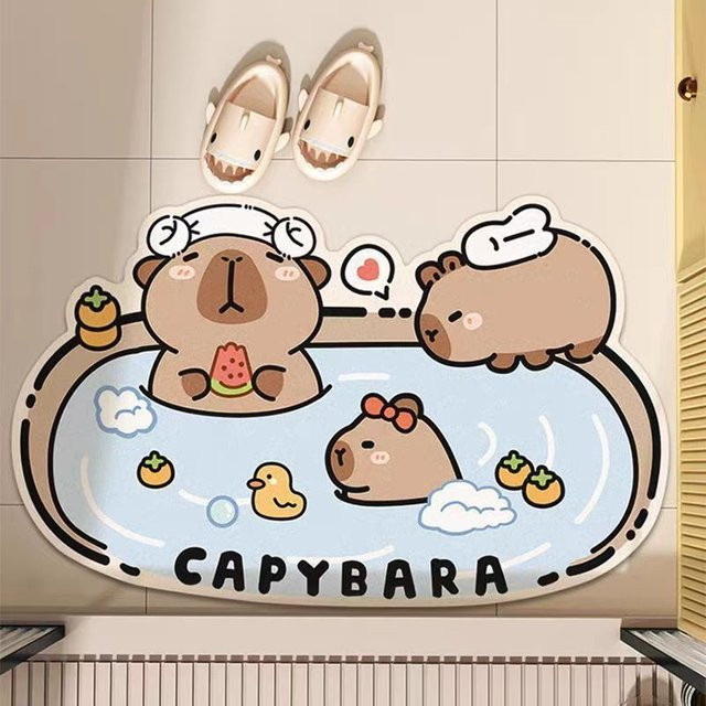 Saugfähige und rutschfeste Badezimmer Fußmatte mit Cartoon-Motiv in Weiß, B/B: 40 x 60 cm - Bild 1