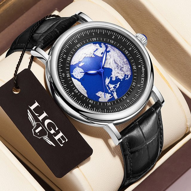 LIGE Armbanduhr Quarz, Leder, Blau, Edelstahl, Herren - Bild 1