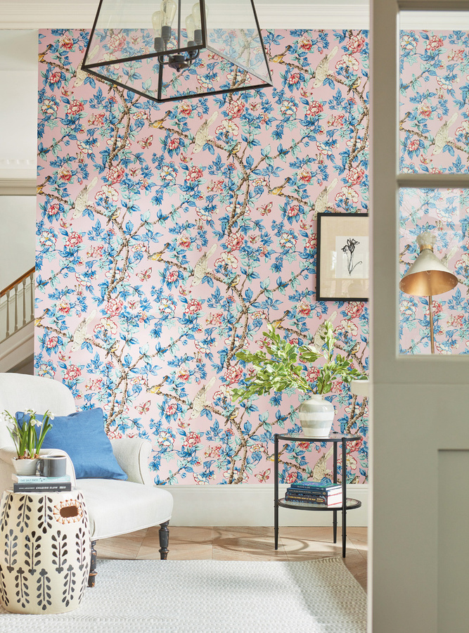 Sanderson Tapete Caverley Floral Vintage in Rose, French Blue und Gold, Vlies, Matt - Bild 1