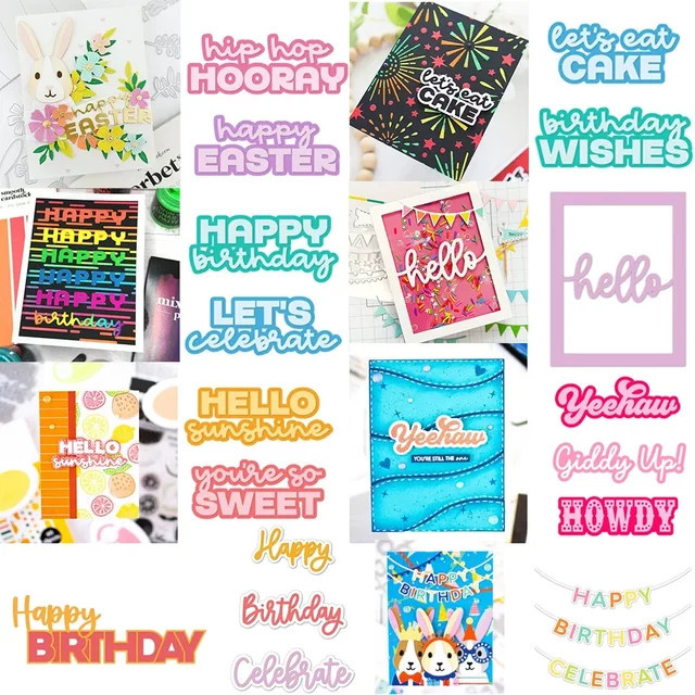 Metall-Stanzformen für Scrapbooking und Papierkarten mit Motiv Alles Gute zum Geburtstag und Frohe Ostern in Mehrfarbig - Bild 1
