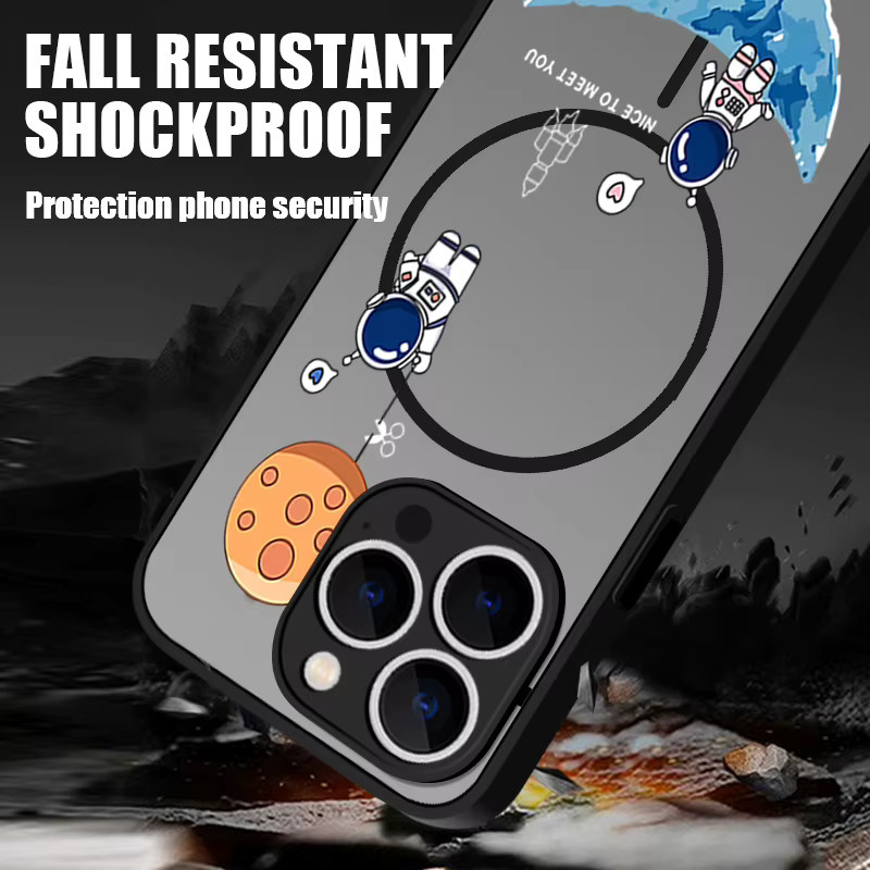 MOESOE Rocket Astronaut Handyhülle für iPhone 16, 15, 14 Pro Max, 16e, 13 Pro mit MagSafe Magnetisch und Wireless Charging, Schwarz - Bild 3