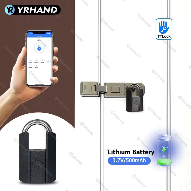 YRHAND Smart Vorhängeschloss mit Fingerabdruck und Bluetooth APP, IP67 wasserdichtes elektronisches Mini-Schloss, kompatibel mit Alexa und Google Home, Schwarz - Bild 2