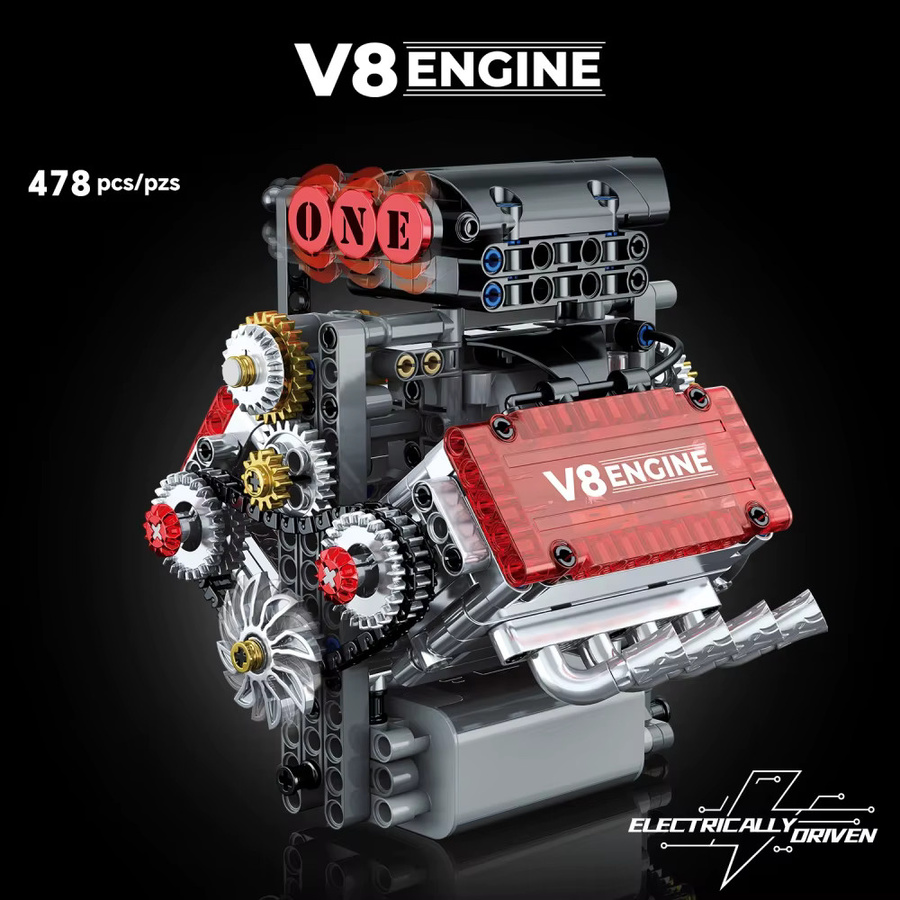 yaafun MOC Mechanisches Turbinen-V8-Motormodell, Bausteine, DIY Montage-Set - Bild 5