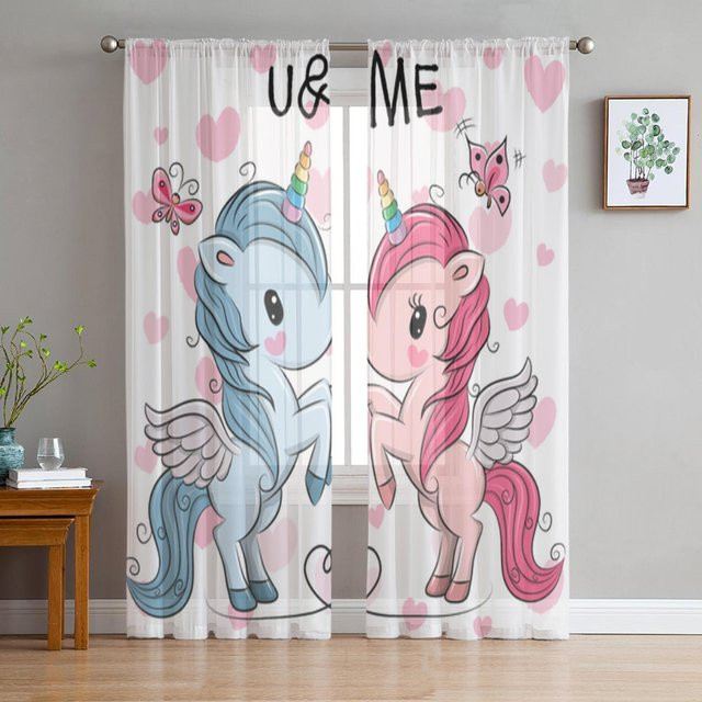 Einhorn Tüll Vorhang von A Family Of Home Textiles in Weiß, Transparent, Breite: 135 cm, Höhe: 114 cm - Bild 1