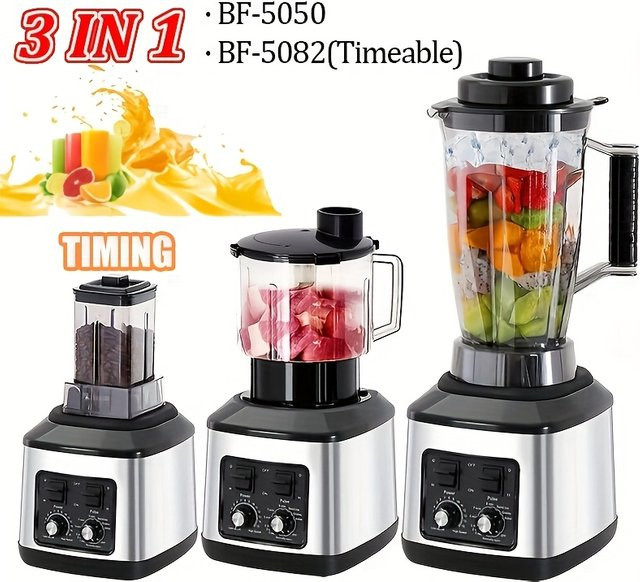 Vremota 3-in-1 Tischmixer und Smoothie-Maker in Silber aus Edelstahl mit 3 Behältern (0,5 l, 1,5 l und 2,5 l) - Bild 1