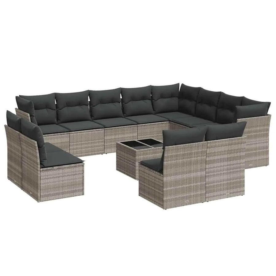 vidaXL 13-tlg. Garten-Sofagarnitur in Hellgrau aus Poly-Rattan mit L-Form und Kissen inklusive Gartentisch - Bild 2