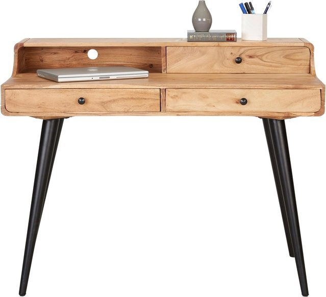 Mömax Schreibtisch aus Akazie mit Schubladenelement in Braun und Schwarz, B/T/H: 115 x 60 x 60 cm - Bild 1