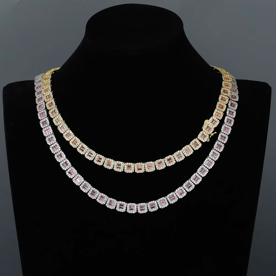 ESKEEM Tenniskette, Lila Baguette CZ Diamant, Clustered Micro Pave - Bild 5