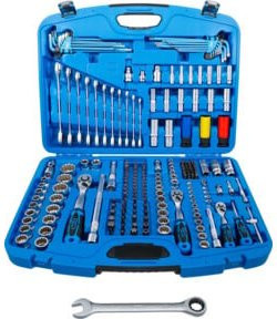 BGS Steckschlüsselsatz Gear Lock mit 1/4, 3/8 und 1/2 Zoll Antrieb, 218-teilig, Chrom-Vanadium, silber und mehrfarbig - Bild 1