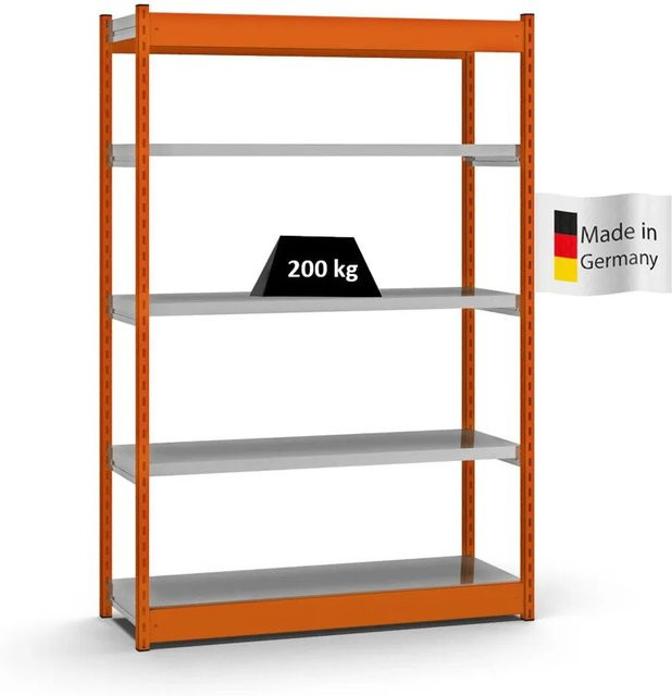 PROREGAL Fachbodenregal Stecksystem mit 5 Ebenen in Orange, H x B x T: 200 x 132,5 x 40 cm, Fachlast 200 kg - Bild 1